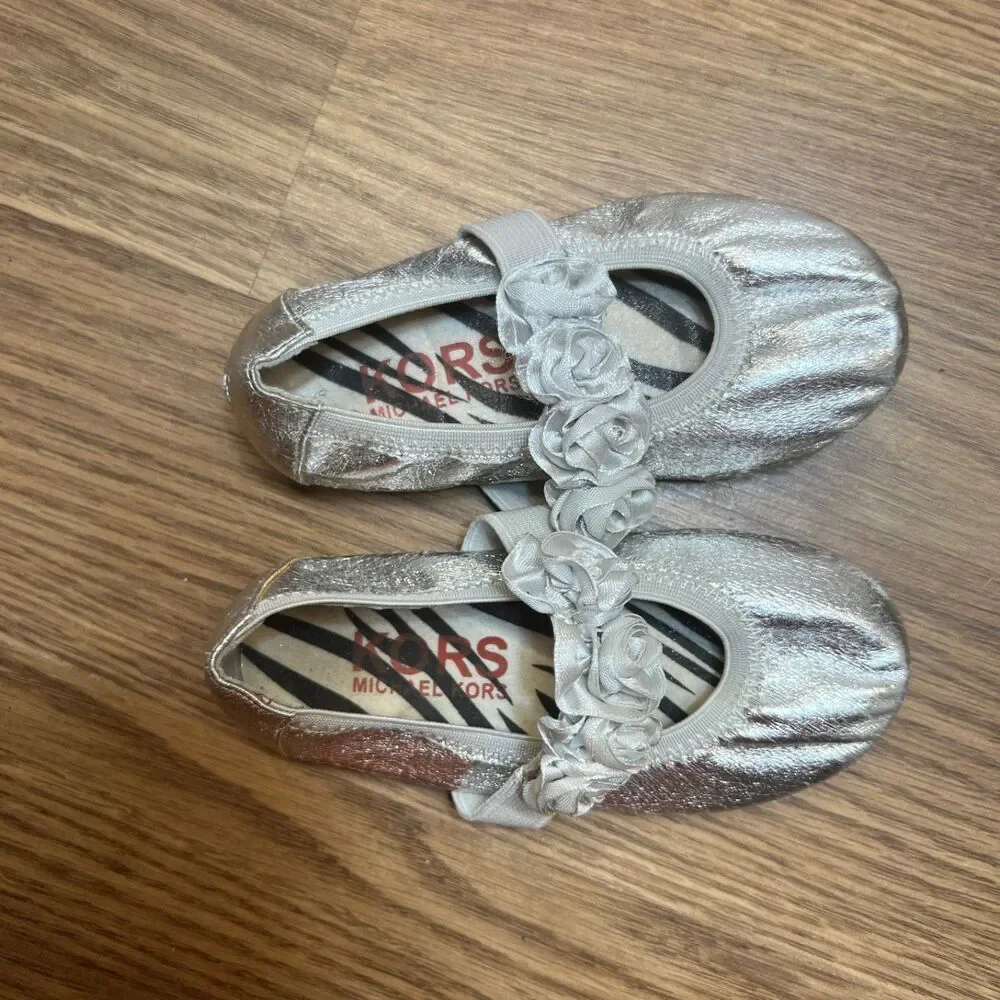 Michael Kors Baby Lux Shoes Ballet Flats Lil Rosie Silver‎ Size 7
